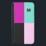 Capa Carteira Para Samsung Galaxy S5 Telefone Moderno do Monograma Rosa Turquesa, Perso<br><div class="desc">Contemporâneo, colorido e claro são as marcas dessa design capa de telefone. A frente deste gabinete de carteira super-na moda é dividida em quatro seções em um atraente design de blocos coloridos. As seções são magenta, preta, turquesa e cor-de-rosa, trazendo uma vibrante abertura de cor a cada dia. Personalize esse...</div>