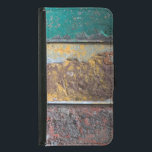 Capa Carteira Para Samsung Galaxy S5 Textura Rústica Com Tinta Falsa Em Metal Rujado<br><div class="desc">Uma carteira telefônica com uma legal textura rústica como fundo. Listras horizontais de tinta vermelha amarela e verde escamoteando e descascando uma parede metálica velha e enferrujada. Parece velho e metido e desvanecido.</div>
