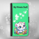 Capa Carteira Para Samsung Galaxy S5 Tigre branco-giro com flores |<br><div class="desc">Tigre branco,  rodeado por flores em fundo verde,  dizendo My Private Stuff. O texto e a imagem podem ser personalizados. Maleta de Wallet da Samsung Galaxy S5.</div>