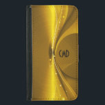 Capa Carteira Para Samsung Galaxy S5 Tons Dourados metálicos Impressão de aço inoxidáve<br><div class="desc">Tons de ouro metálicos impressão,  padrão de aparência de aço inoxidável brilhante com monograma/nome personalizado e opcional. Simples e elegante. Design está disponível em outros produtos.</div>