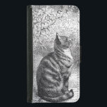 Capa Carteira Para Samsung Galaxy S5 Vintage Tabby Cat Ink Sketch<br><div class="desc">Uma bela safra preta e branca de um gato-do-mato sentado bonito e orgulhoso entre algumas árvores e gramíneas. Desenhado em um estilo de desenho de tinta.</div>
