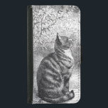 Capa Carteira Para Samsung Galaxy S5 Vintage Tabby Cat Ink Sketch<br><div class="desc">Uma bela safra preta e branca de um gato-do-mato sentado bonito e orgulhoso entre algumas árvores e gramíneas. Desenhado em um estilo de desenho de tinta.</div>