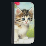 Capa Carteira Para Samsung Galaxy S4 Vintage White e Brown Kitten com Flores<br><div class="desc">Samsung Galaxy Wallet Case com um gatinho branco e marrom giro! Este gatinho de olhos azuis fica na grama verde cercado por lindas flores rosa e vermelha. Um bom presente para amantes de gatos e entusiastas de arte vitorianos!</div>