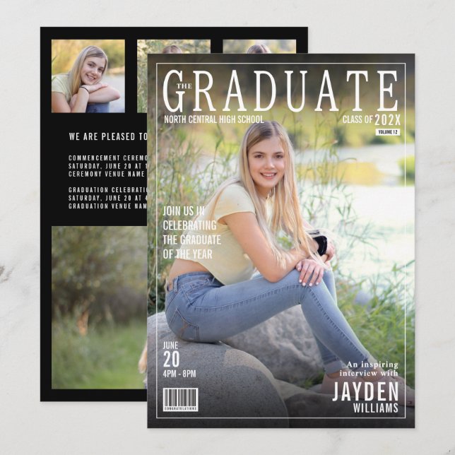 Capa da Revista The Graduate Convite Chic e Modern (Frente/Verso)