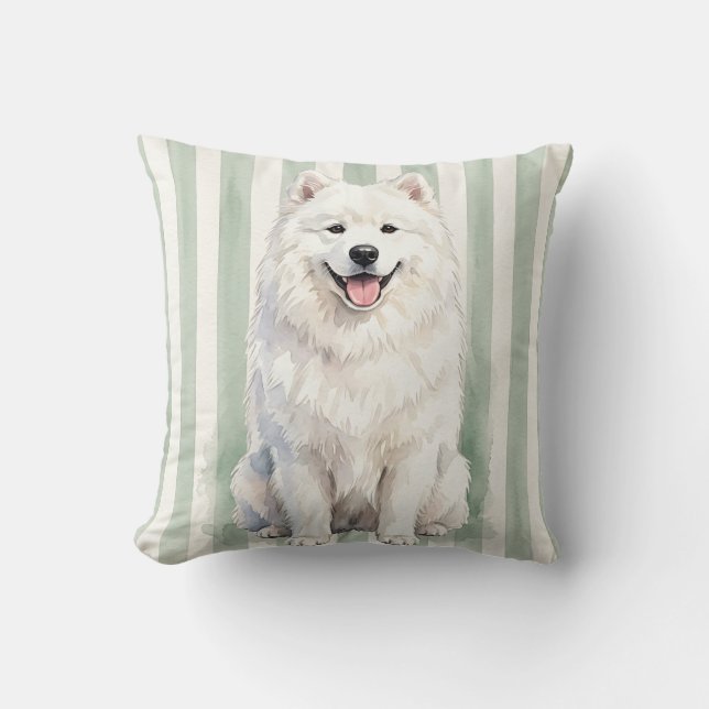 Capa de Almofada de Cachorro Samoyed em Aquarela (Frente)
