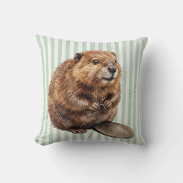 Capa de Almofada de Fauna com Castor em Aquarela
