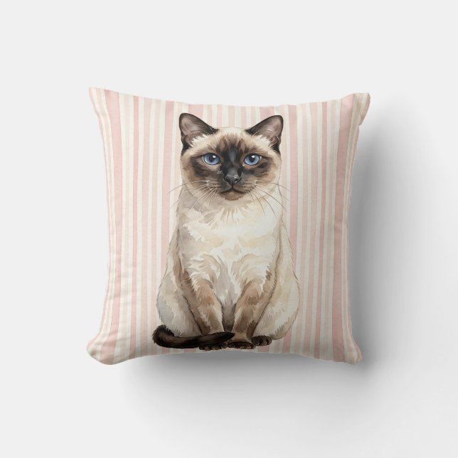 Capa de Almofada de Gato Siames de Aquarela (Frente)