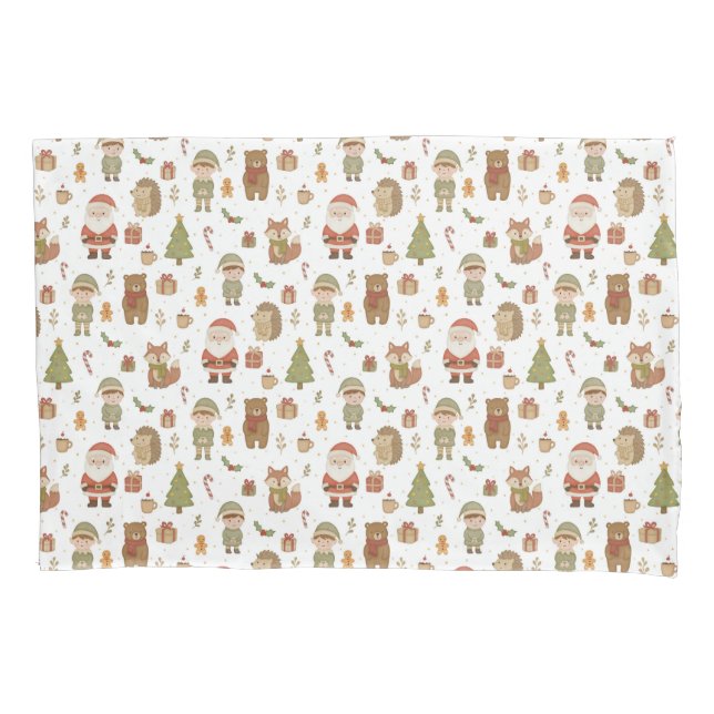 Capa de Almofada de Natal Floresta Desenhada à Mão (Frente)