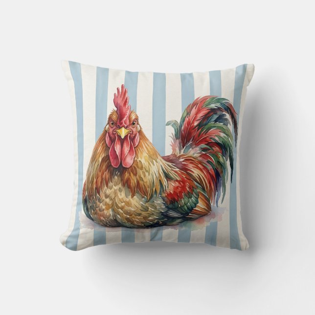 Capa de Almofada de Rooster em Aquarela Fazenda (Frente)
