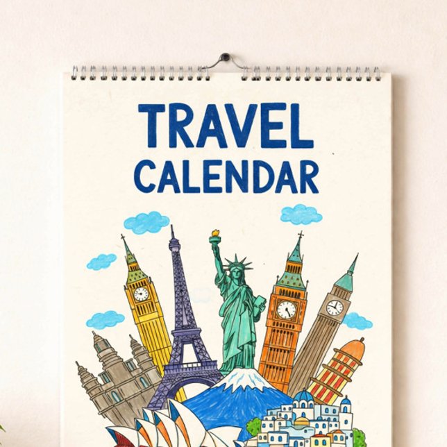 Capa de Calendário de Viagens Estilo Giz de Cera | (Criador carregado)