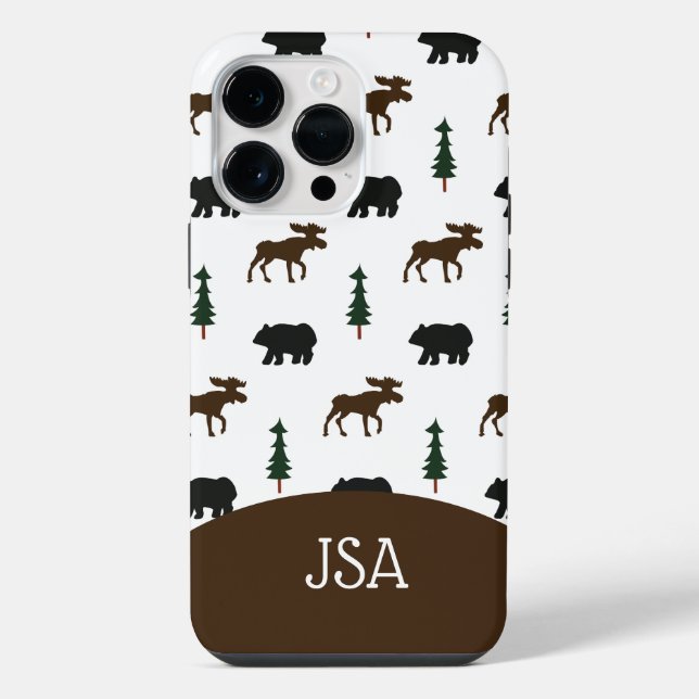 Capa de Celular Rústica de Alce e Urso Monogramada (Verso)