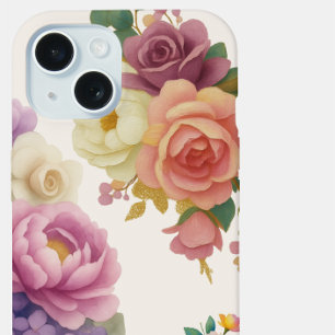 Capa de iPhone15 Floral Aquarela Marfim