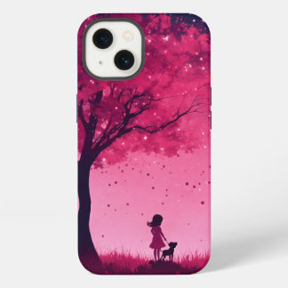 Capa de iphone 13 com árvore rosa e estrelas