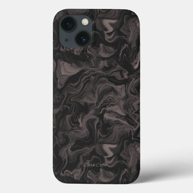 Capa de iPhone 13 com Redemoinho de Café Escuro Es (Verso)