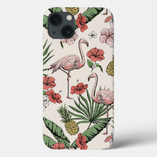 Capa de iPhone 13 Floral Tropical Flamingo Rosa