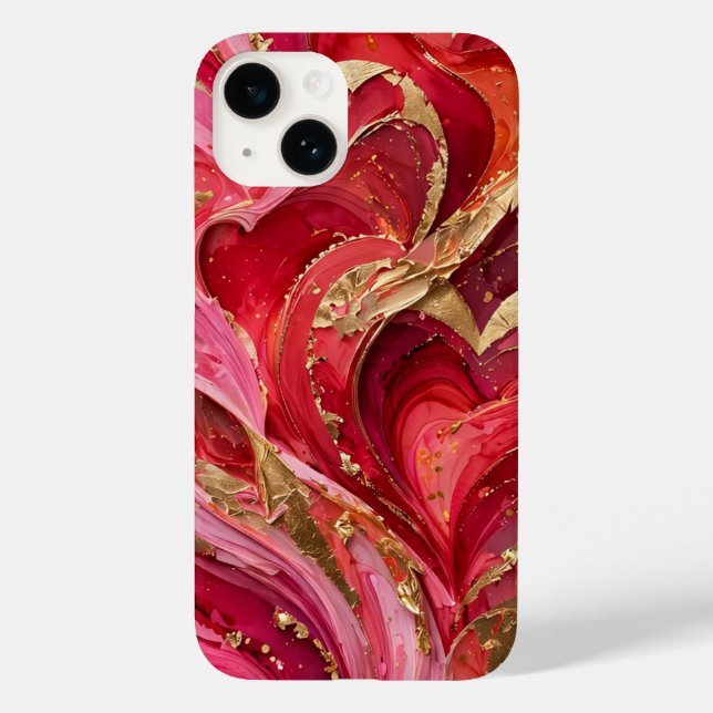 Capa de iPhone 14 Mármore Vermelho e Rosa Dourado (Verso)