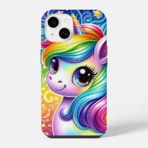 Capa de iphone 14 unicórnio bebê arco-íris
