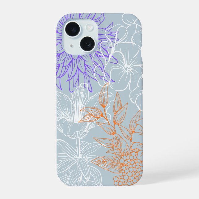 Capa de iPhone 15 'Arte de Linha Floral' (Verso)