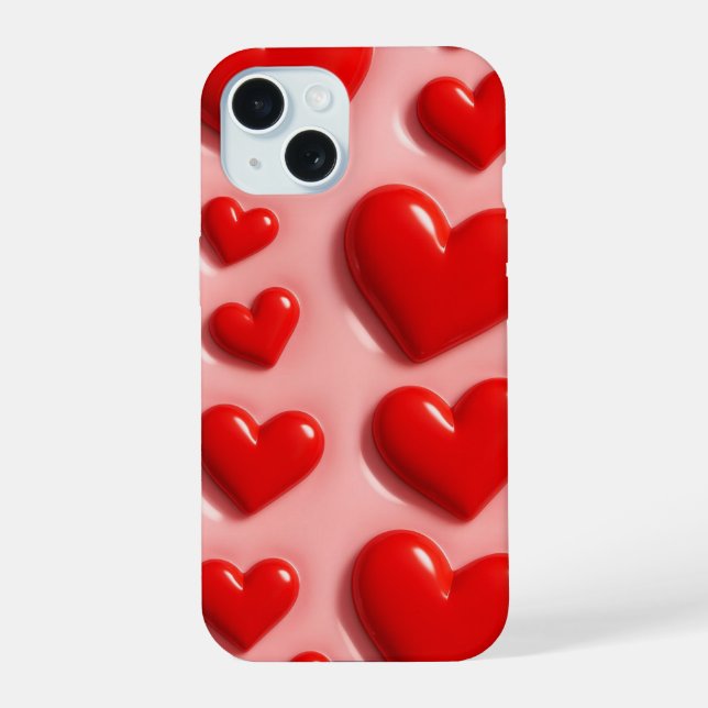 Capa de iPhone 15 Coração Rosa Fofo  (Verso)