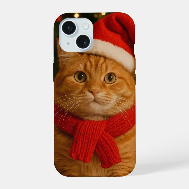Capa de iPhone 15 Gato Papai Noel (Verso)