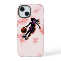 Capa de IPhone 15 Menina de Basquete Mármore Rosa