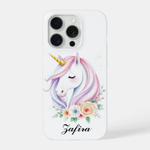 Capa de iPhone 15 Pro Floral Unicórnio Personaliza