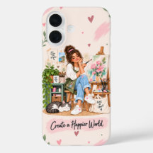 Capa de iPhone 16 Artista Crie um Mundo Mais Feliz