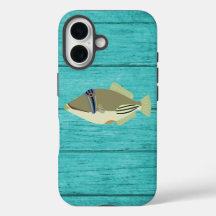 Capa de iPhone 16 em madeira turquesa Picasso Trig