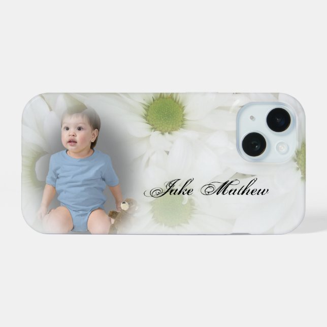 Capa de iPhone Adicionar Foto White Daisy (Verso Horizontal)