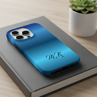 Capa de iPhone Azul com Monograma Personalizado pa