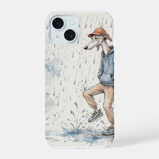 Capa de iPhone Cachorro Dançando na Chuva (Verso)