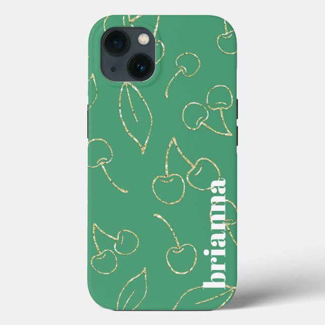 Capa de iPhone Case-Mate Glitter Cherry Verde (Verso)