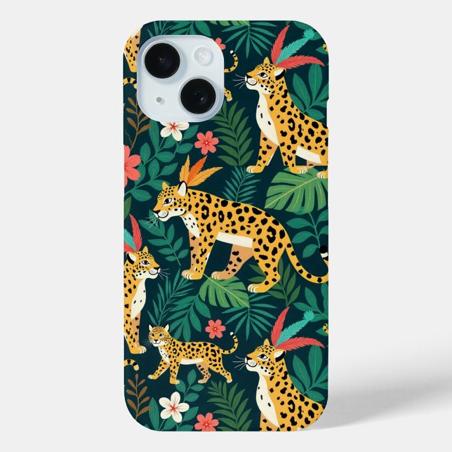 Capa de iPhone com Estampa de Leopardo Tropical da (Take a walk on the wild side with every call.)