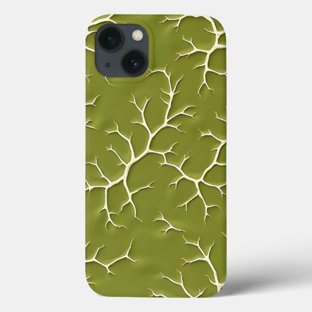 Capa de iPhone com padrão de ramo em verde oliva (Verso)