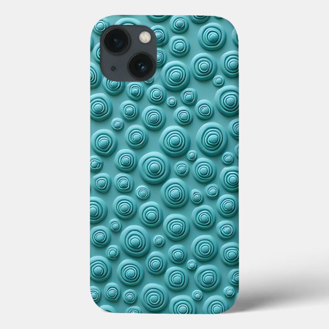 Capa de iPhone com Padrão Espiral Turquesa e Visua (Verso)