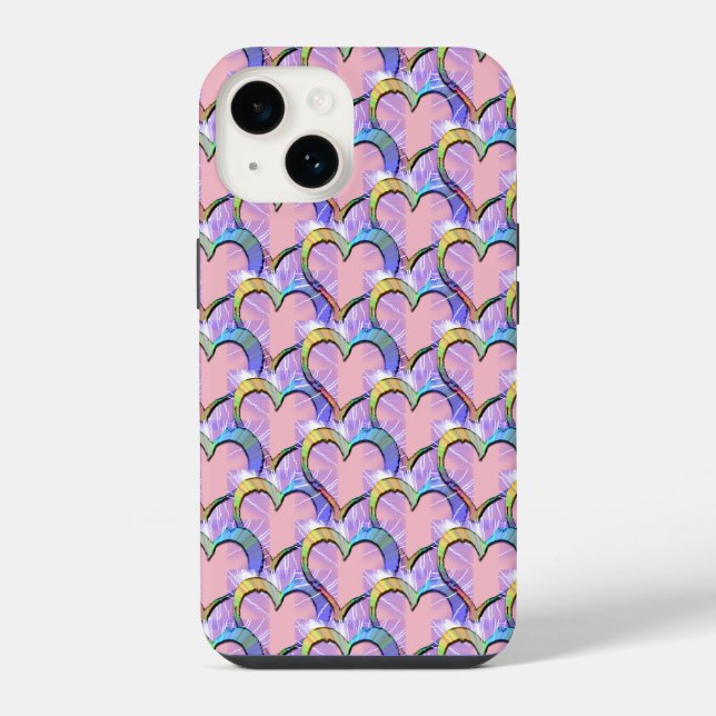 Capa de iPhone com Padrão Psicodélico Corações Sob (Verso)
