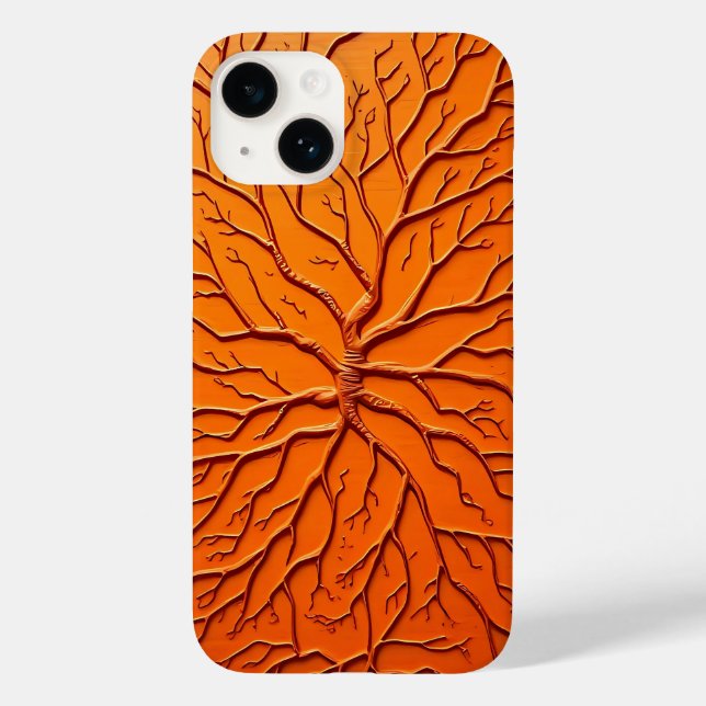Capa de iPhone com Textura Ramificada Laranja Arte (Verso)