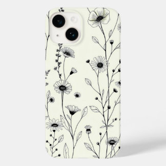 Capa de iPhone Creme com Arte Floral em Linha Pret