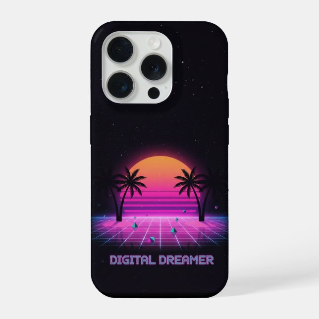 Capa de iPhone Digital Dreamer Neon Grid (Verso)