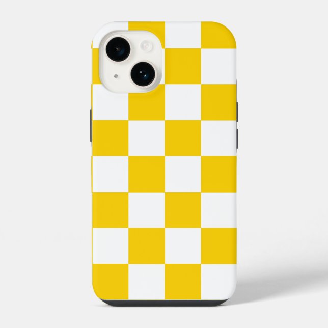Capa de iPhone em Xadrez Amarelo e Branco (Verso)