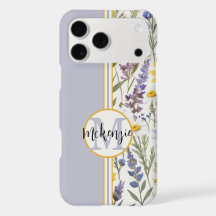 Capa de iPhone Floral Monograma-Rosa Água Amarelo