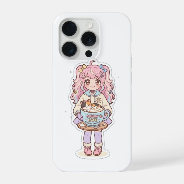 Capa de iPhone Kawaii Neko Cafe Anime Girl Chibi (Verso)