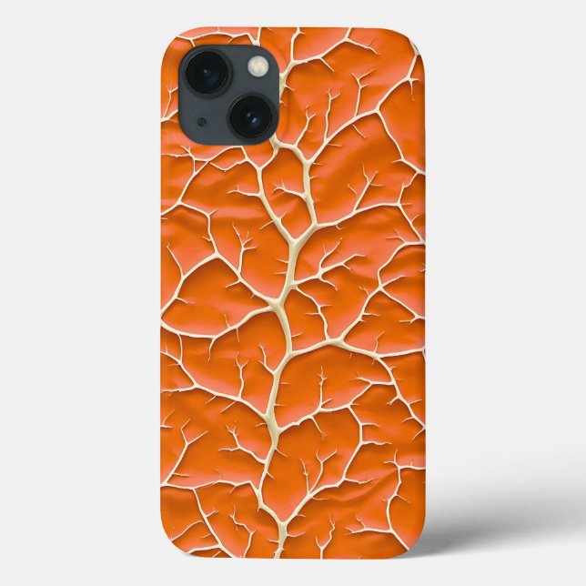 Capa de iPhone Laranja Glossy com Textura de Galho (Verso)