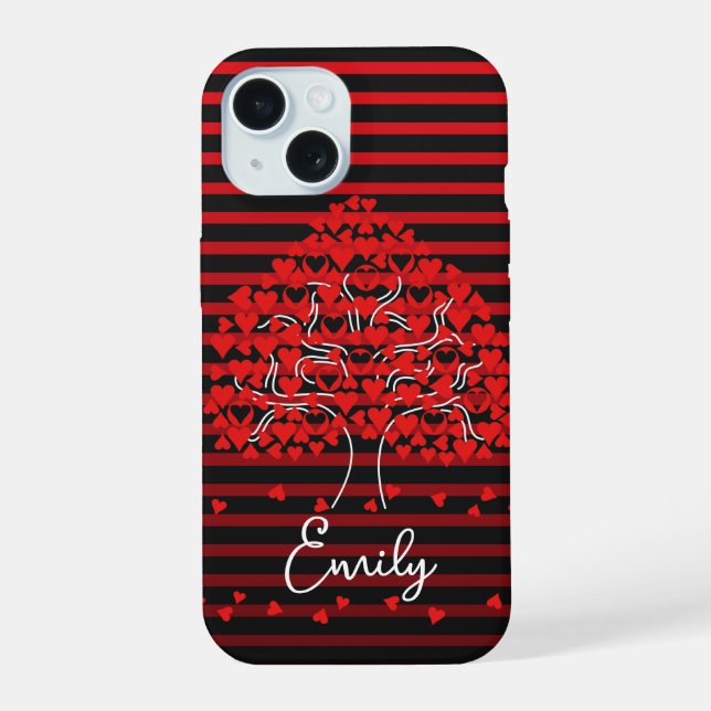 Capa de iPhone Love Tree Vermelha Listra Preta (Verso)