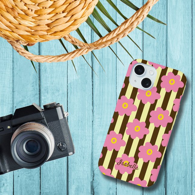 Capa de Iphone Personalizada com Nome Listras Flor (Criador carregado)
