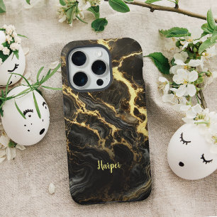 Capa de iPhone Personalizada Mármore Dourado Preto