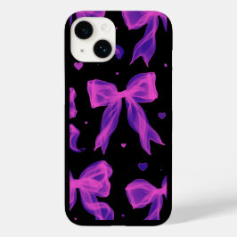 Capa de iPhone preta com fita de arco roxo estétic