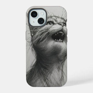 Capa de iPhone Preto e Branco de Gato Gritando Mem