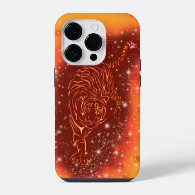 Capa de iPhone Tigre Correndo em Noite Estrelada (Verso)