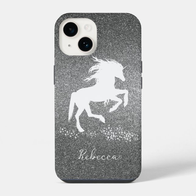 Capa de iPhone Unicórnio Brilho Prata Case-Mate (Verso)